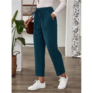 Women Casual Elastic Waist Straight Leg Corduroy Pants For Autumn